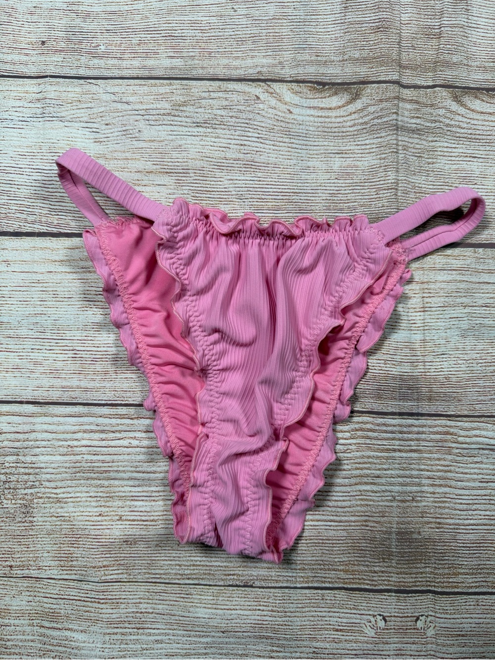 Dippin' Daisy's Pink Ribbed Ruffled Lettuce Hem Bikini Bottom
